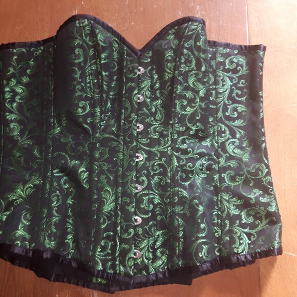 Long Green and Black Corset Size 40 Victorian Goth Witch Ivy - Picture 4 of 10